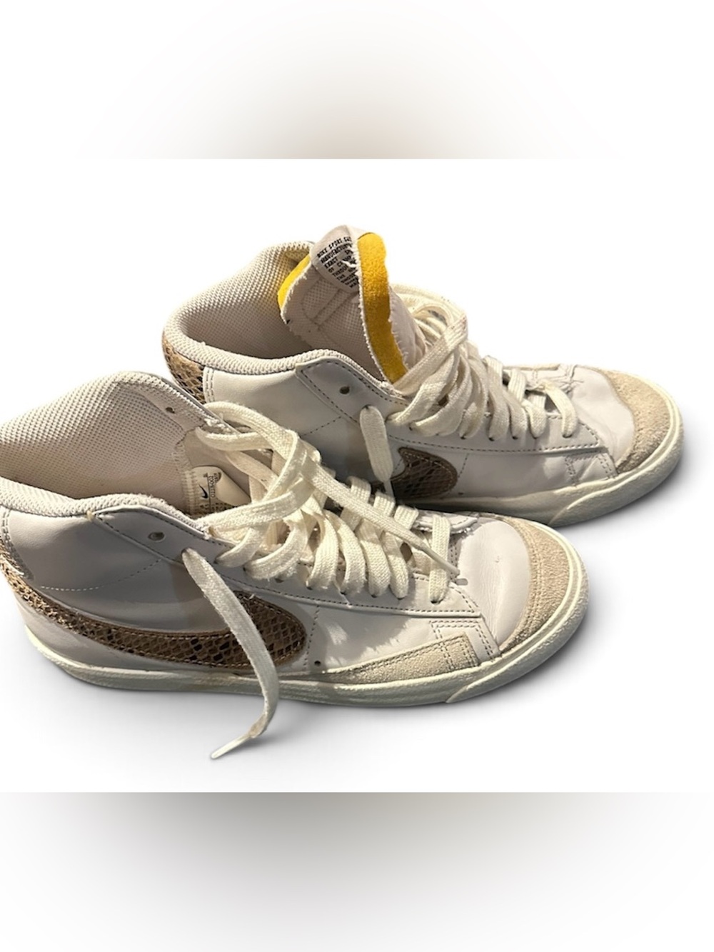 Nike High-Top Sneakers - White with Brown Snake Swoosh